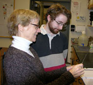 A faculty and a student are looking at a data